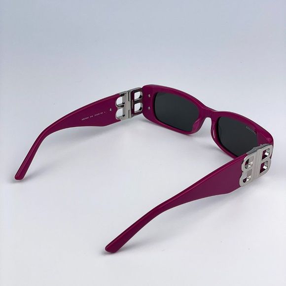Balenciaga BB0096S 016 Sunglasses Fuchsia Purple Silver Logo Rectangle Unisex - Picture 10 of 15